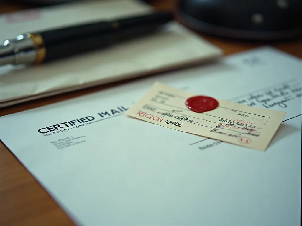 Enveloppe de lettre recommandée avec accusé de réception posée sur un bureau